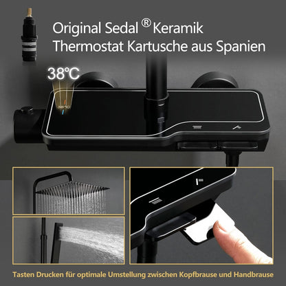 Douchekraan – Douchemengkraan – Douchethermostaat – Doucheset – Thermostaatkraan – Zwart – Roestvrij Staal 304 – Grote Regendouche 20x20 cm