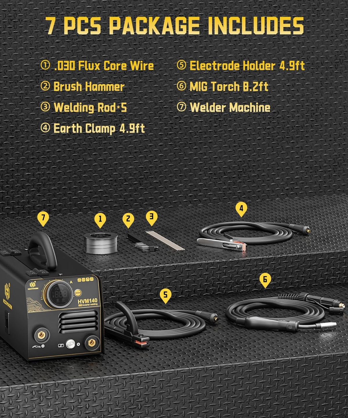 H HZXVOGEN 140A MIG-lasapparaat, 230V Flux Core MIG/Lift TIG/Stick lasmachine 3-in-1 met Synergic, IGBT-inverter, draagbaar gasloos MIG-lasapparaat, MIG-lasmachine voor beginners (HVM140)