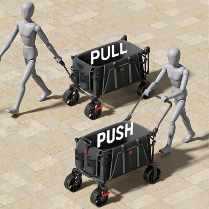 EVER ADVANCED XXL bolderkar, opvouwbaar, 225 l tot 150 kg, met rem, dak, handwagen, schuiven en trekken, inklapbaar, strandwagen, 20 x 8 cm brede wielen, vouwwagen voor camping, strand, winkelen en
