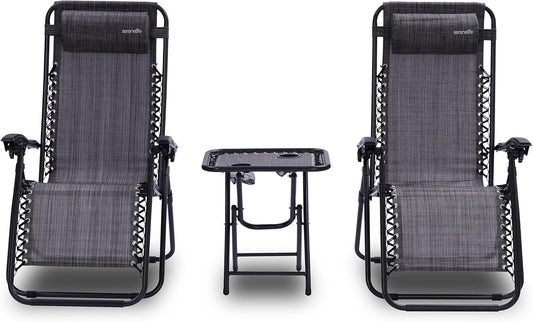 Serenelife Ligstoel, Set van 2 Ligstoelen - Verstelbare Tuinligstoelen met Bijzettafel, 2 Bekerhouders en Afneembare Kussens - Opvouwbare en Draagbare Loungestoelen voor Terras,Tuin,Strand - Antraciet