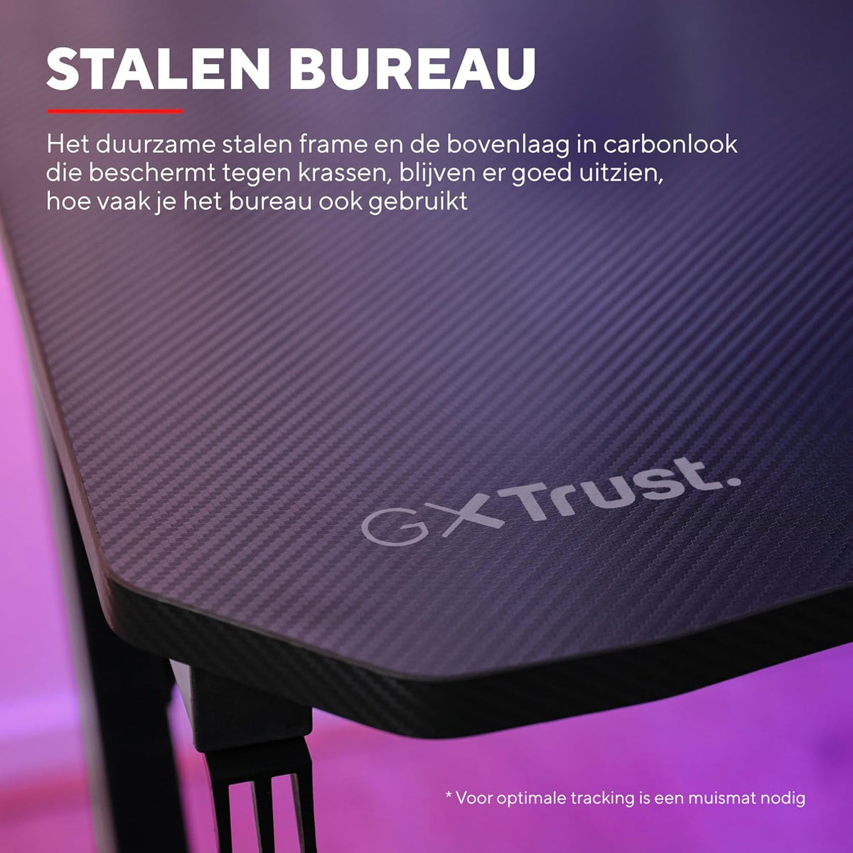 Trust Gaming GXT 712 Dynamus Gaming Bureau 120 x 60 cm, Gaming Desk met Headsethaak en Bekerhouder, Metalen Frame, Gaten voor Kabelbeheer, Office Desk voor Kantoor Studie Streaming Werk, Zwart
