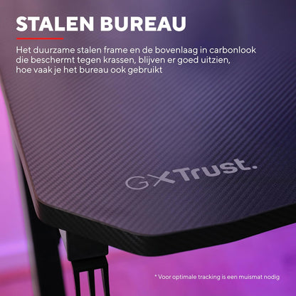 Trust Gaming GXT 712 Dynamus Gaming Bureau 120 x 60 cm, Gaming Desk met Headsethaak en Bekerhouder, Metalen Frame, Gaten voor Kabelbeheer, Office Desk voor Kantoor Studie Streaming Werk, Zwart