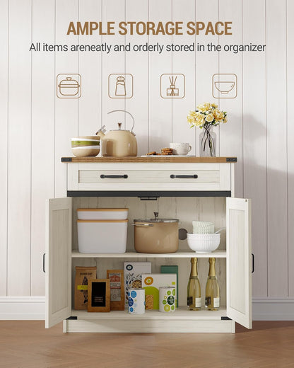 Hzuaneri Kitchen Cabinet, Sideboard with Drawer, Storage Cabinet with 2 Doors, Adjustable Shelves, Country House Style, Kitchen, Living Room, 40 x 80 x 80 cm, Vintage Brown-White SC84814X