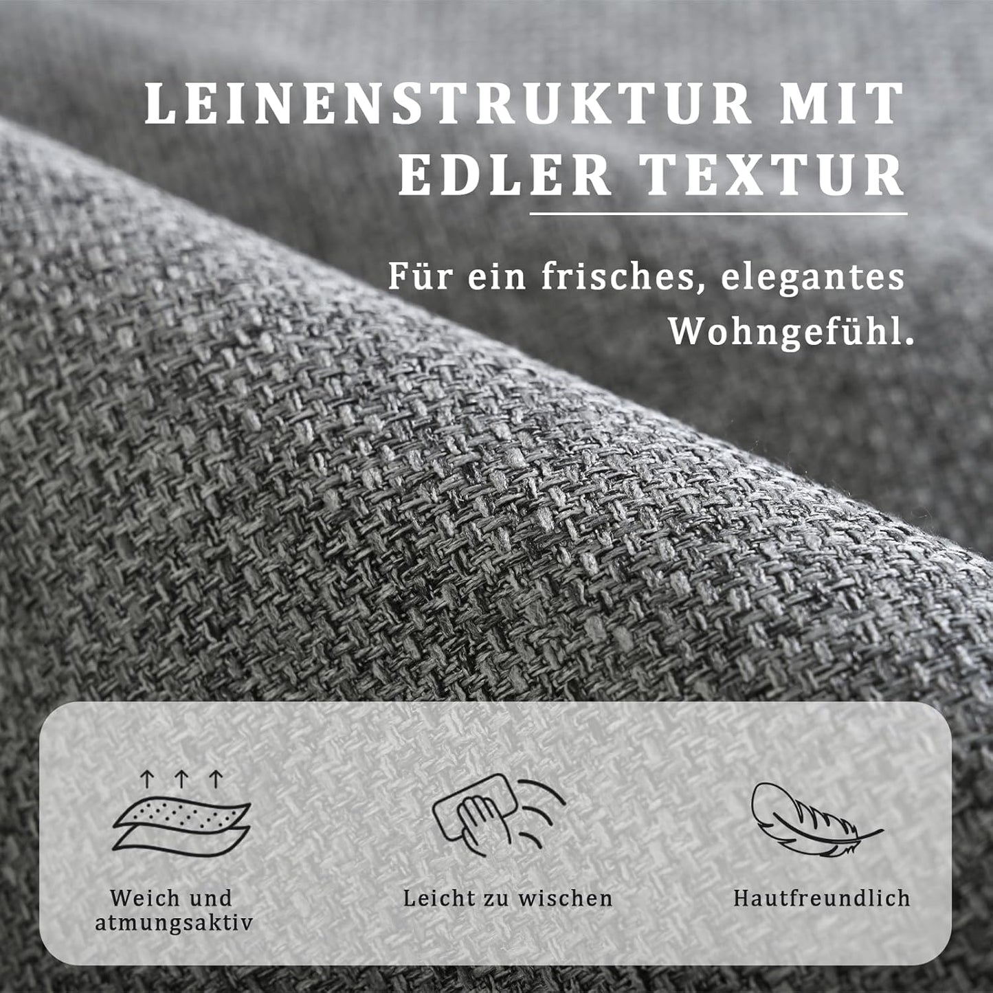 Lichtgrijze eetkamerstoel zonder armleuningen, moderne stoel van linnen-polyester-mix met verstelbare poten, ergonomisch zitcomfort voor woonkamer, kantoor of slaapkamer, 1-delige set