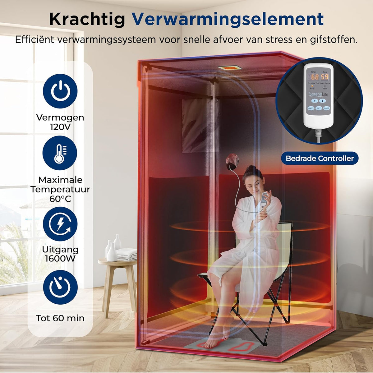 SereneLife Portable Sauna for Home Infrared Sauna Tent with Heated Foot Cushion and Foldable Chair-Sauna Box - Compact Personal Detox Sauna Remote Control for Home Spa, 90 x 180cm-Black - QUORE