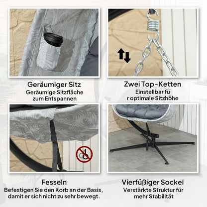 Outsunny Eiförmiger Hängesessel für den Außenbereich, Faltbar Hängeschaukel mit Gestell, Sitzpolstern, Hängematte für 1 Personen, Schaukelsessel Indoor Outdoor, Terrasse, Garten, Grau