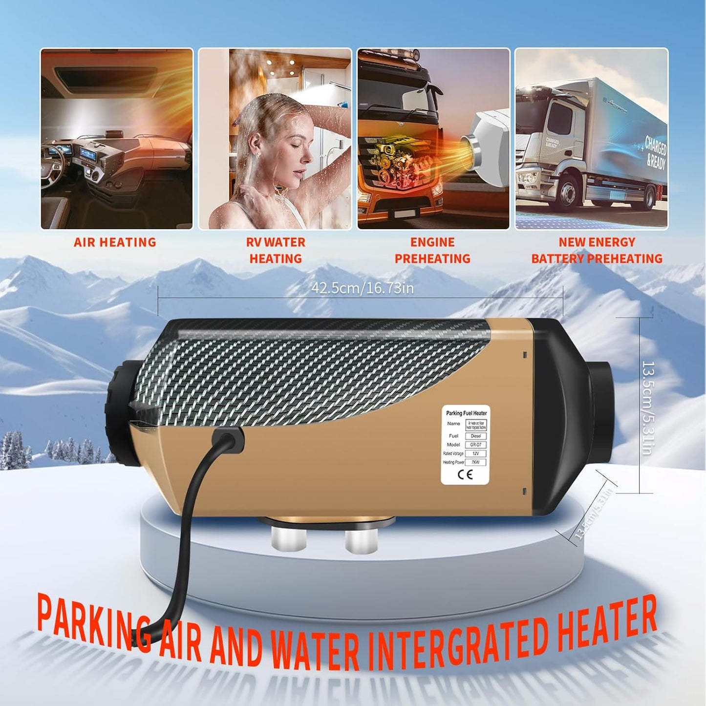 Standkachel Diesel 12V – Dieselverwarming – Dieselkachel Camper – Garageverwarmer – Werkplaatskachel – 7 kW Dual Lucht- en Waterverwarming – Bidirectionele Afstandsbediening Met LCD-Display