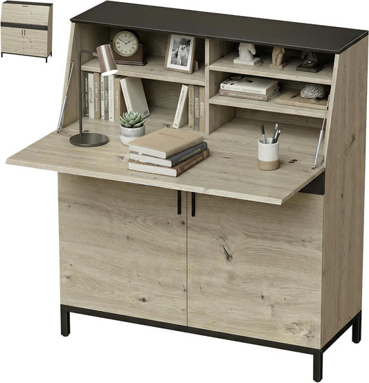 Secretairebureau – Bureautafel – Computertafel – Schrijfmeubel – Werkbureau – Inklapbaar Werkblad 100 cm – FSC Spaanplaat Met Metaalframe