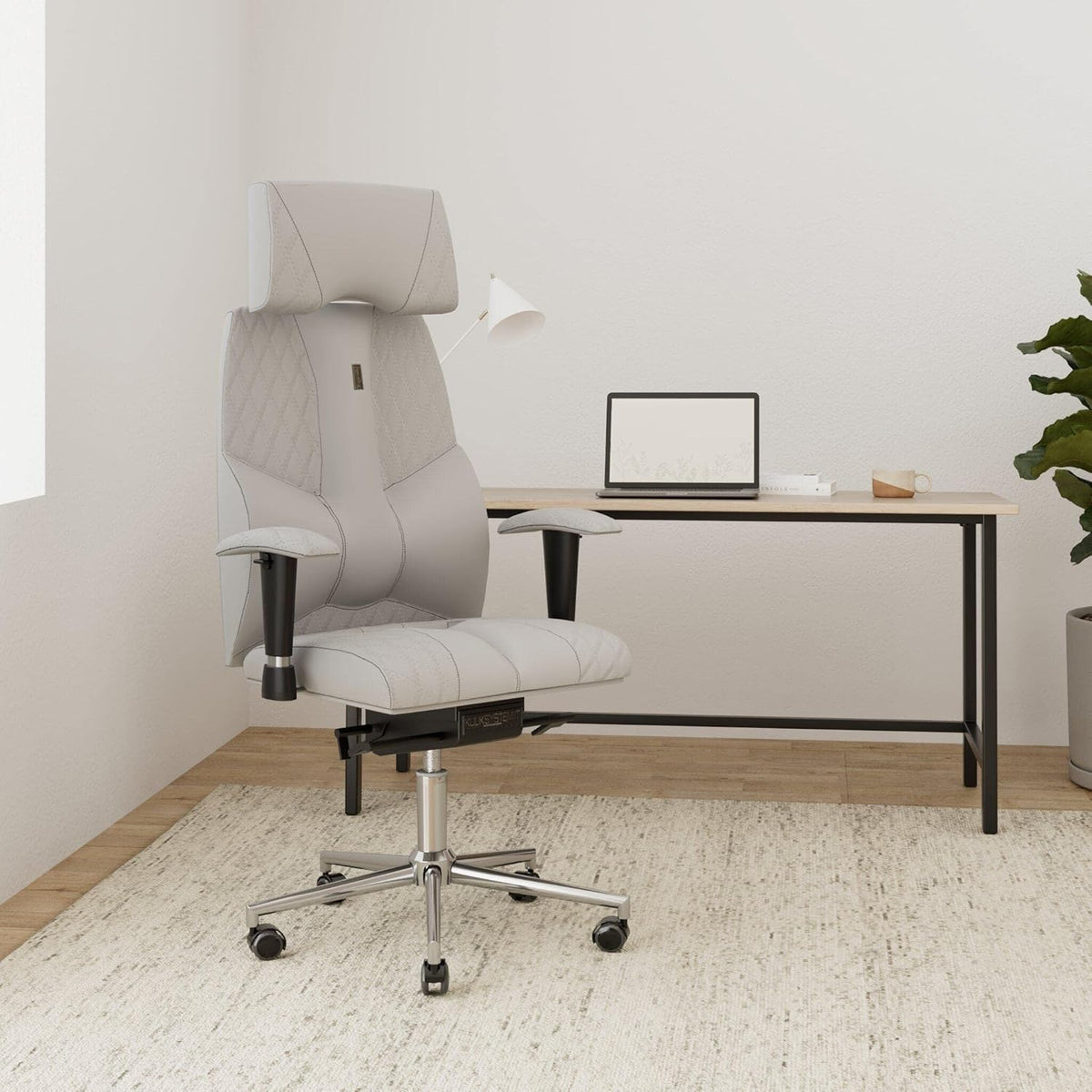 Ergonomische Bureaustoel – Bureaustoel Verstelbaar – Directiestoel – Werkstoel – Kantoorstoel – Full-Size Lendensteun – Eco-Lederen Bekleding Wit