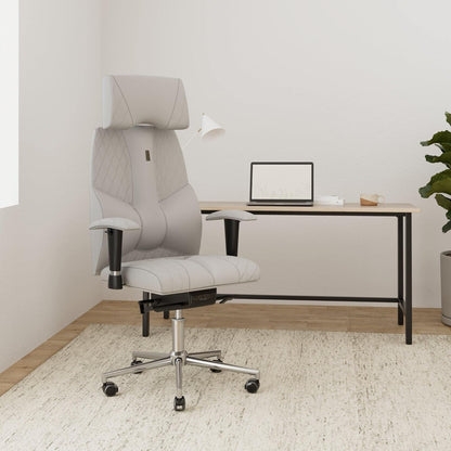 Ergonomische Bureaustoel – Bureaustoel Verstelbaar – Directiestoel – Werkstoel – Kantoorstoel – Full-Size Lendensteun – Eco-Lederen Bekleding Wit