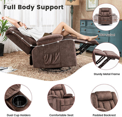Relaxfauteuil – Relaxstoel – Lounge Chair – Fauteuil – Verstelbare Stoel – 360° Draaibaar – Inclusief Bekerhouders – Stevig Metalen Frame – Bruin – Comfortabele Bekleding – Ergonomisch Ontwerp