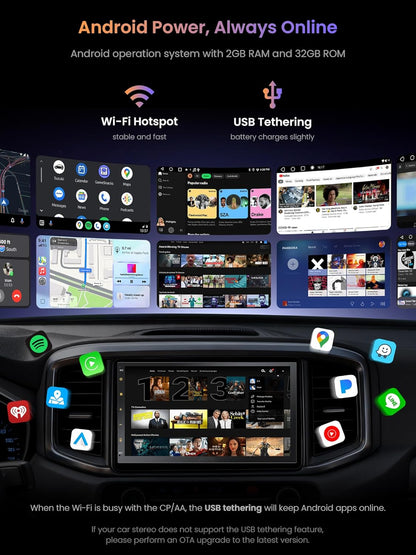 Android Autoradio Dubbele Din, Draadloze CarPlay Android Auto, 7 Inch Touchscreen Autoradio met GPS Navigatie WiFi/BT/SUB, 24-Band EQ, Mirror Link, Achteruitrijcamera, A5LG2B7T-S01