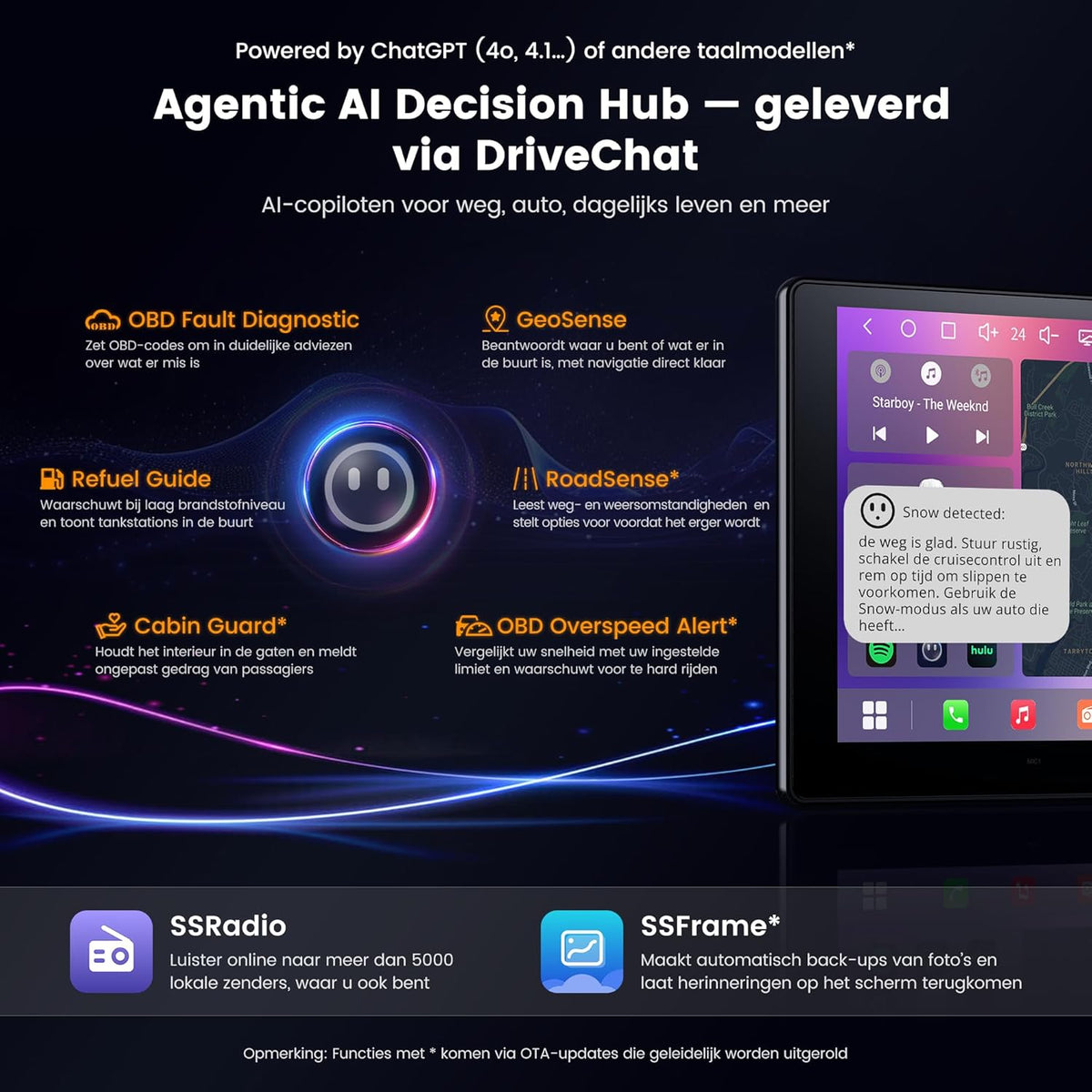ATOTOZONE A7 Android Double Din Autoradio, 9" 4+64GB Octa‑Core, Draadloze CarPlay & Android Auto, Wi‑Fi/USB/BT, SCVC & LRV, Hi‑Fi  DSP met 4 V Pre‑Outs, AI Chat & GPS‑Tracking