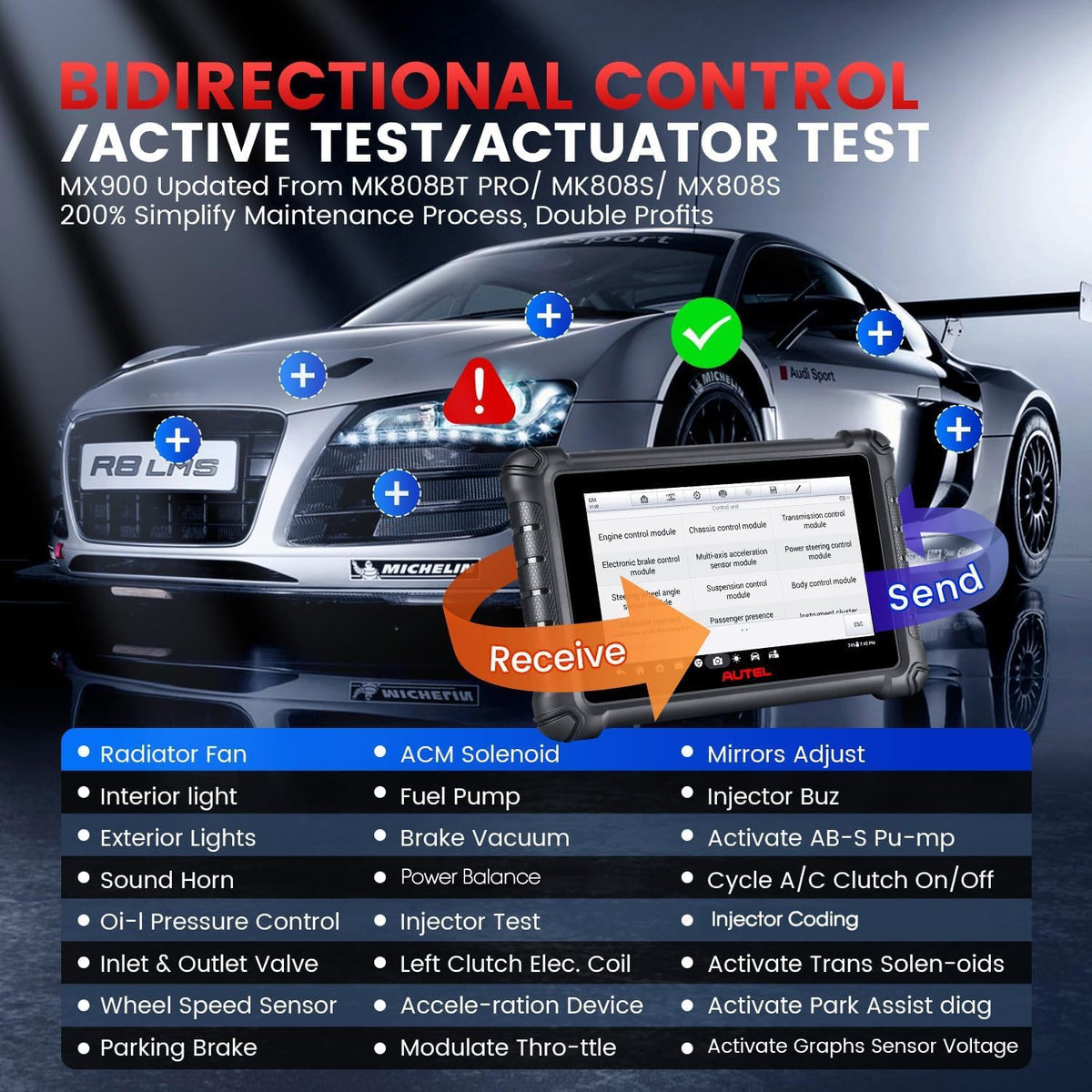 Autel MaxiCheck MX900 Scanner, 2025 Bidirectional Scan Tool with 3000+ Active Test, DoIP&CAN FD, 40+ Service, EU Ver. of MaxiCOM MK900 MK900BT, Up of MK808BT MK808S MX808S, All-Sys Diagnose, 11OS