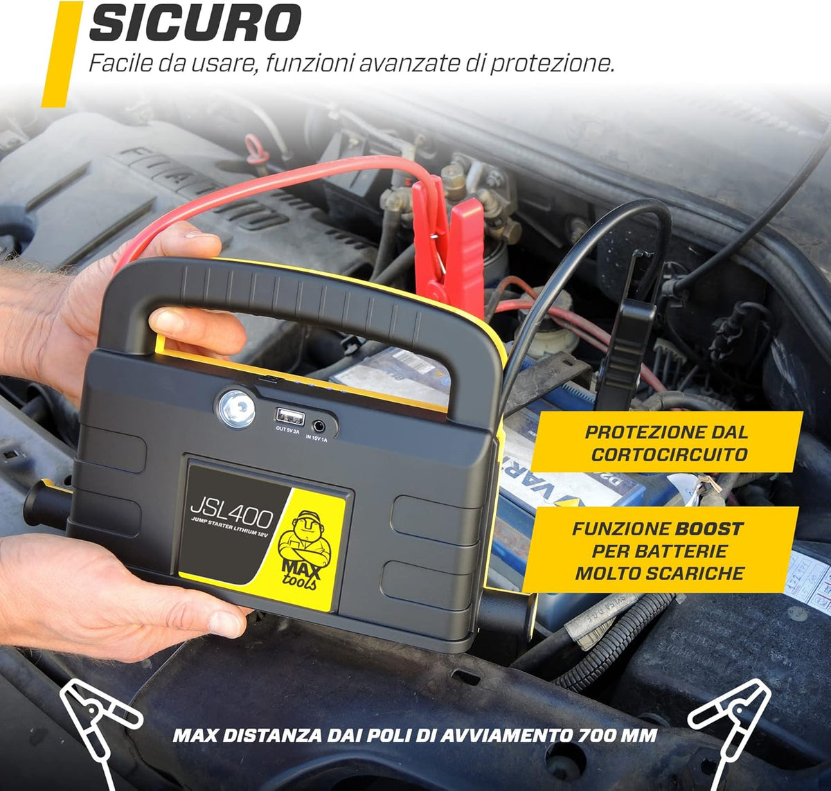 MAXTOOLS JSL400 Professionele acculader, jumpstarter, 2400 A, lithium, voor grote diesel- en benzineauto's van 12 V, krachtige en veilige 12V-booster, accubank met usb