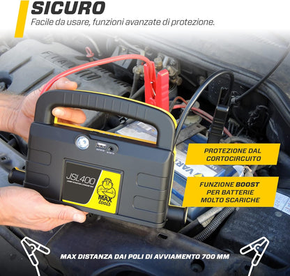 MAXTOOLS JSL400 Professionele acculader, jumpstarter, 2400 A, lithium, voor grote diesel- en benzineauto's van 12 V, krachtige en veilige 12V-booster, accubank met usb