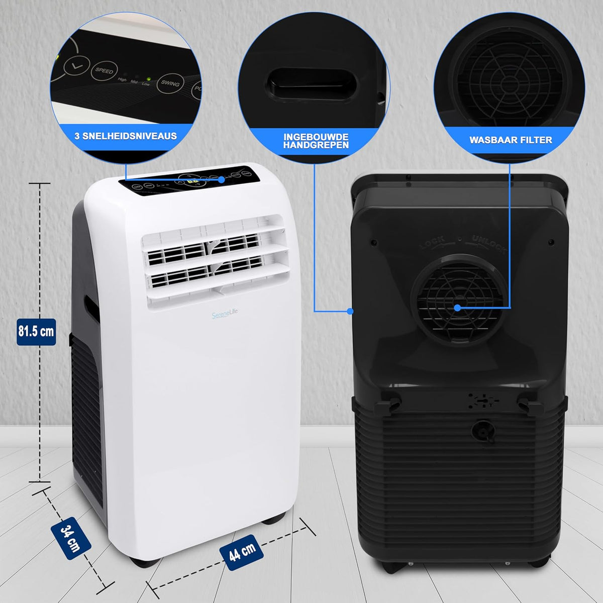 SereneLife Air Conditioner, 3-in-1 Portable Air Conditioner with Built-in Dehumidifier Function, Mobile Air Conditioner with Fan Mode, Remote Control, Complete Window Mount Exhaust Kit, 9,000 BTU, White - QUORE