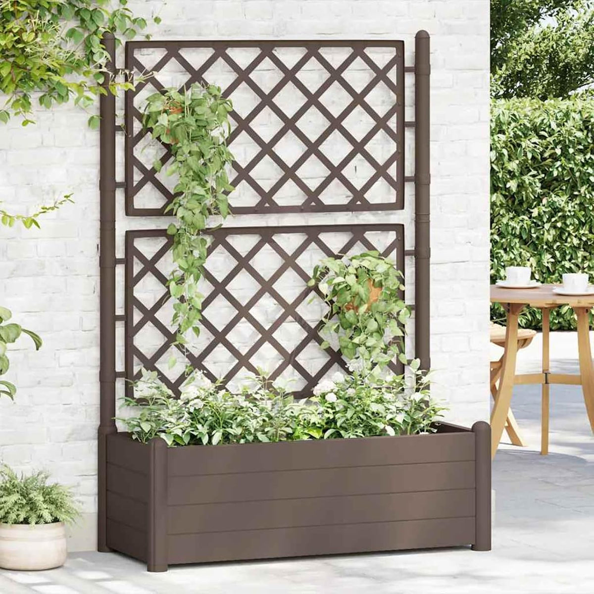 Tidyard Planter with trellis garden fence frost and UV resistant trellis flower boxes climbing aid planter flower box flower box 100x43x142cm PP mocha - QUORE
