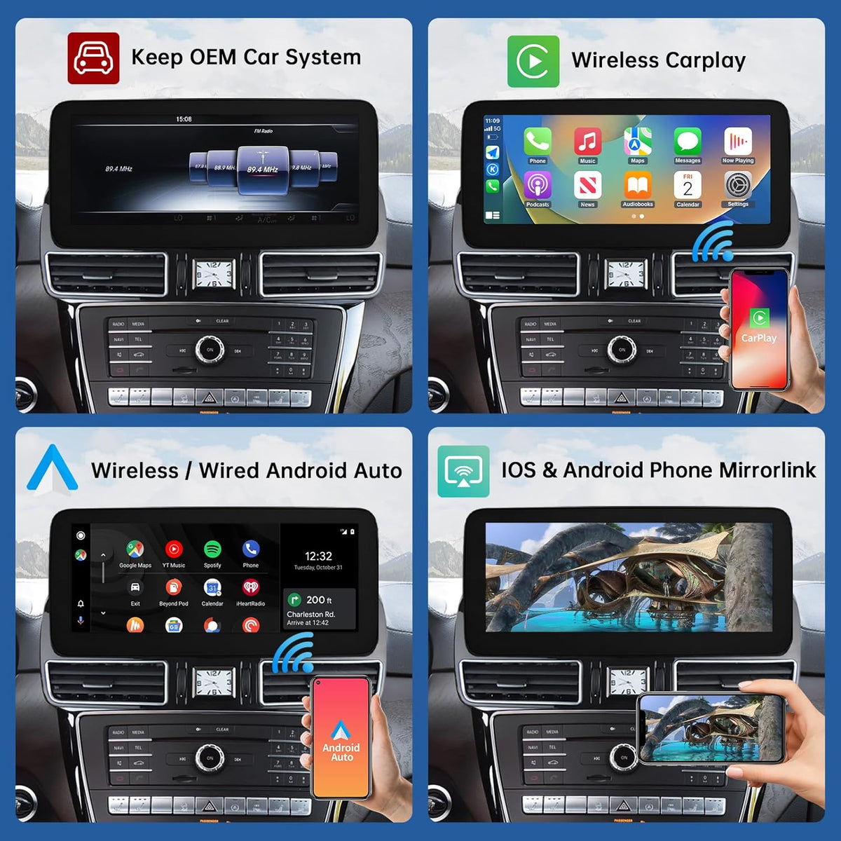 12,3 Inch Carplay Touchscreen – Autoradio – Multimedia Scherm – Infotainment Display – Navigatiesysteem – Draadloze Android Auto – Mirrorlink Ondersteuning – HD Resolutie 1920x720 Pixels