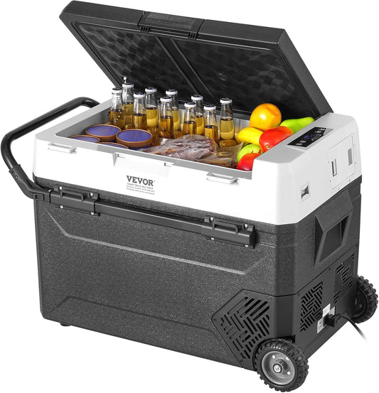 VEVOR Koelkastkoelkast van 12 volt, 60 liter (63,4 qt) draagbare vriezer met één zone, -40 ° F instelbare temperatuur, compressorkoeler voor thuis, buiten, camping, camper, auto, zwart