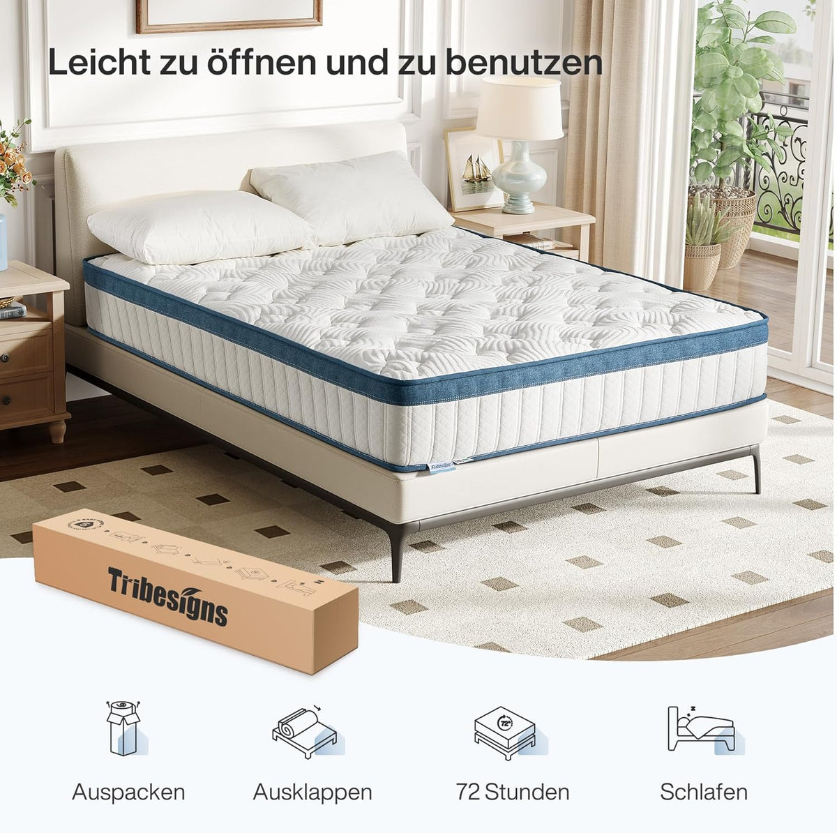 Tribesigns Mattress, 160 x 200 cm, Height 25 cm, Pocket Spring Mattress, Medium Hardness H3, 7-Zone Orthopaedic Mattresses with Oeko-Tex Certified (140 x 200 x 25 cm)