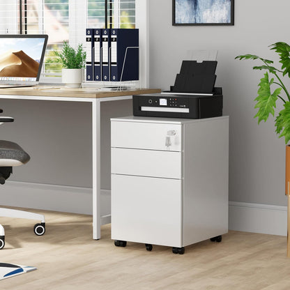 Rolcontainer met laden, mobiele archiefkast onder bureau, afsluitbare bureaukast, printtafel, 3 laden, 4 sleutels, voorgemonteerd, kantoor, thuiskantoor, voor A4/Legal/Letter