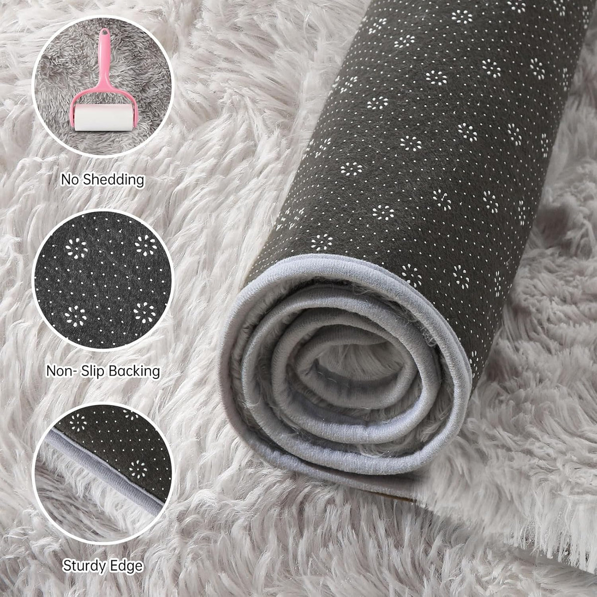 Tapijten voor de woonkamer, pluizig vloerkleed voor slaapkamer, babykamer en slaapzaal, zacht antislip, groot, modern shaggy tapijt voor binnen (grijs-wit, 250 x 300 cm)
