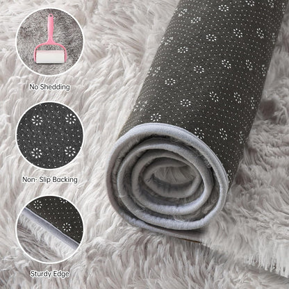 Tapijten voor de woonkamer, pluizig vloerkleed voor slaapkamer, babykamer en slaapzaal, zacht antislip, groot, modern shaggy tapijt voor binnen (grijs-wit, 250 x 300 cm)