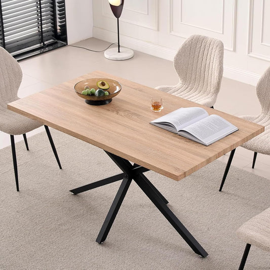 Moderne Rechthoekige Eettafel – Keukentafel – Woonkamertafel – Eetkamertafel – Bureaublad – Zwart Metalen Frame – Verstelbare Voetkussens – Geschikt Voor 4-6 Personen