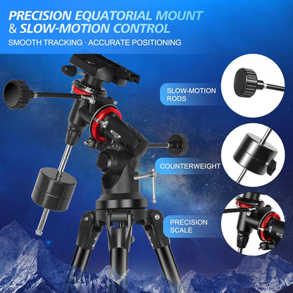 Reflector telescoop 150EQ voor volwassenen en beginners, professionele astronomische telescoop met equatoriaal frame, smartphonehouder, statief, stofhoes en draagtas