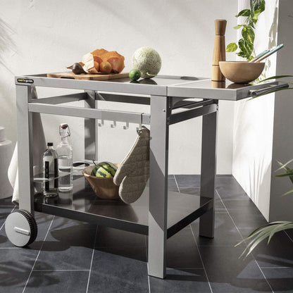 Serveerwagen met Werkblad – Trolley – Keukenwagen – Serveerkar – Desserte – Groot Werkblad 80 x 55 cm – Stevig Epoxystaal met Wielen