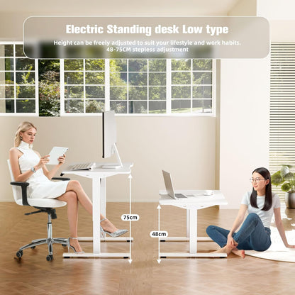 ERGOMAKER Elektrisch sta-bureau 80x60 cm, lage hoogte 48-75 cm, in hoogte verstelbaar bureau met wieltjes en haken, zit-sta-tafel met geheugenfunctie voor thuiswerken, Wit