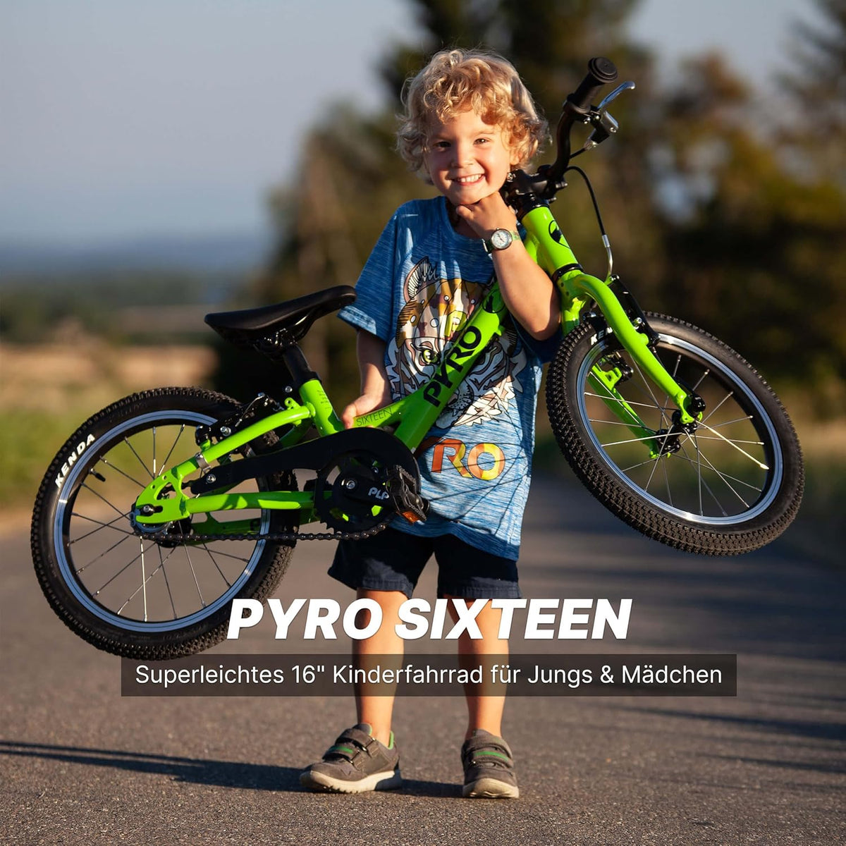 TechniBike PYRO SIXTEEN - lichte kinderfiets 16 inch voor meisjes en jongens (meegroeiend stuur, lage instap, slechts 5,6 kg)