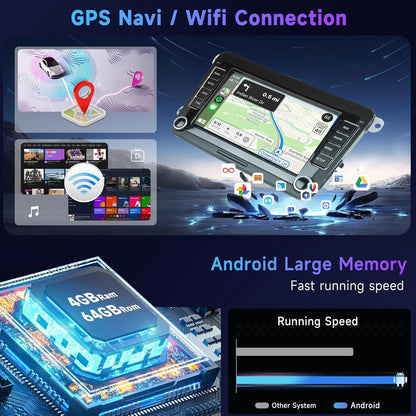 4G & 64G 7" autoradio Bluetooth voor VW Golf 5 6 Polo Passat Skoda Touran Seat Draadloos Carplay Android Auto, WiFi GPS Navi HiFi RDS/FM Radio 2 din met AHD achteruitrijcamera/DVR/Canbus