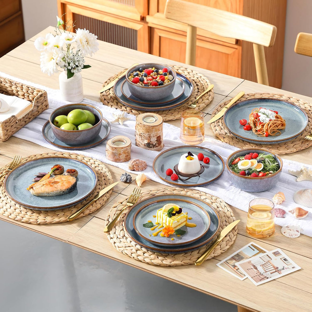 vancasso PLAYA Servies voor 6 personen, 18-delig, reactief glazuur, tafelservies voor 6 personen, modern, aardewerk serviesset, bevat kom, dessertborden en platte borden, vaatwasmachinebestendig