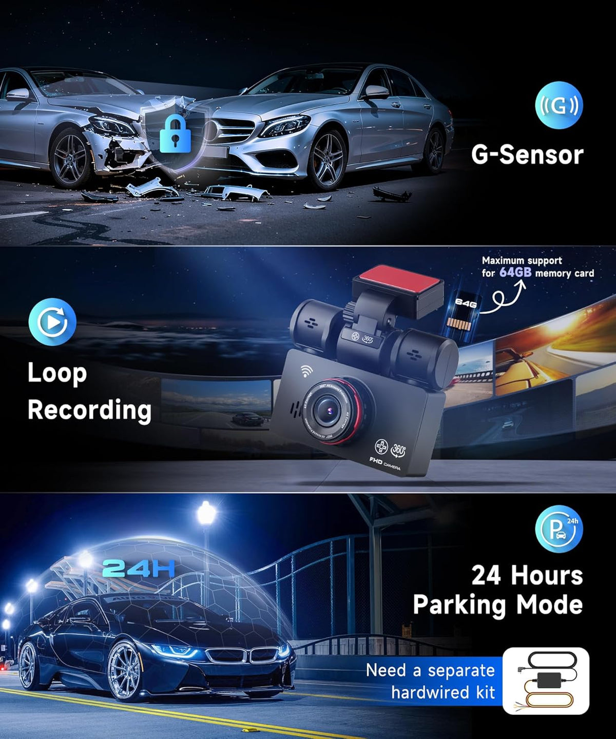Dashcam – Autocamera – Auto Camera – Rijcamera – Quad-Camera – 2K Voorcamera + 3x1080P – Nachtzicht & 24-Uurs Parkeerbewaking