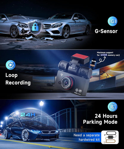 Dashcam – Autocamera – Auto Camera – Rijcamera – Quad-Camera – 2K Voorcamera + 3x1080P – Nachtzicht & 24-Uurs Parkeerbewaking