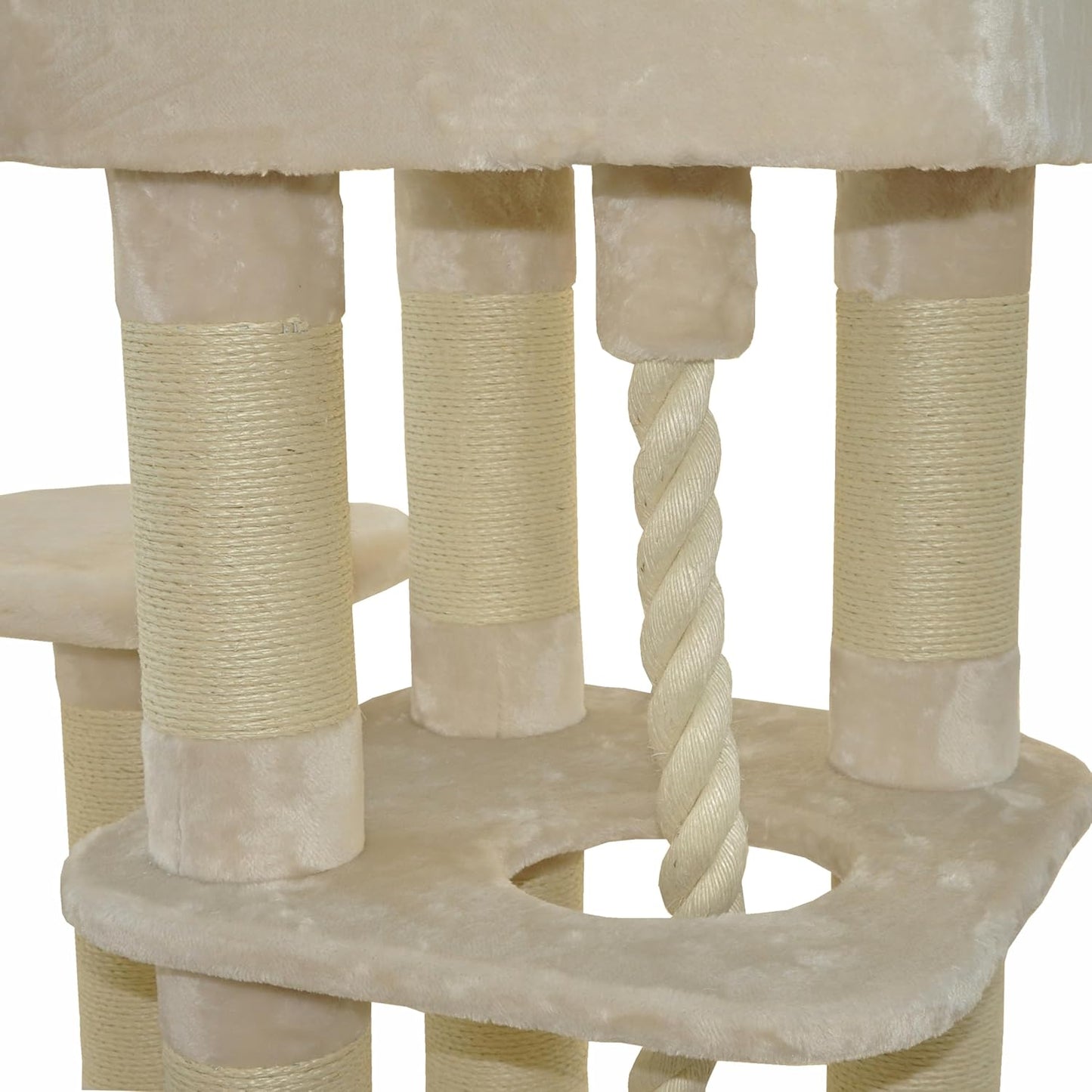 Krabpaal – Krabboom – Kattenboom – Kattenkrabpaal – Kattenmeubel – Extra Groot Ligvlak – Robuust Sisal & Hout – 158 x 85 x 49 cm – Beige