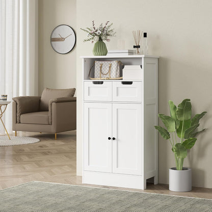 Badkamerkast – Opbergkast – Kast Met Laden – Opbergmeubel – Badkamermeubel – Verstelbare Plank – Waterbestendig MDF 60x30x109 cm Wit - QUORE