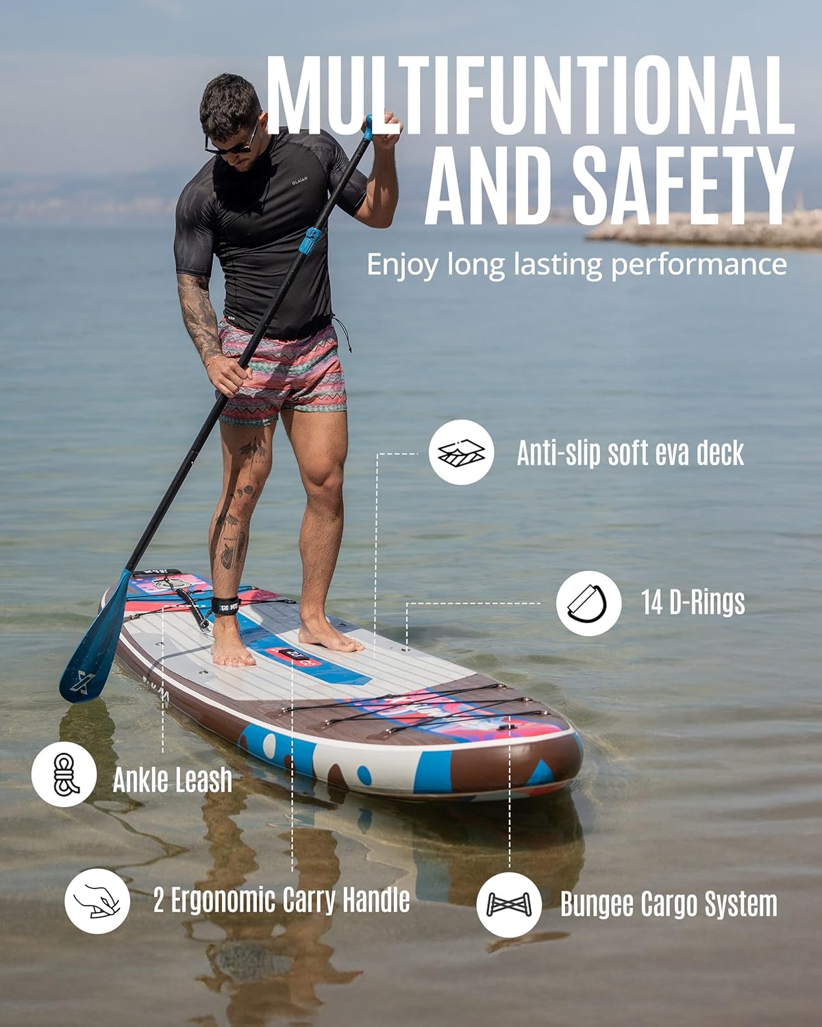 <font dir="auto" style="vertical-align: inherit;"><font dir="auto" style="vertical-align: inherit;">        ZLX Inflatable SUP 10'6" Paddleboard for Adults – Non-Slip Stable Deck, Unique Center Fin, Includes Premium Accessories, Suitable for Beginners and