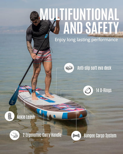 <font dir="auto" style="vertical-align: inherit;"><font dir="auto" style="vertical-align: inherit;">        ZLX Inflatable SUP 10'6" Paddleboard for Adults – Non-Slip Stable Deck, Unique Center Fin, Includes Premium Accessories, Suitable for Beginners and
