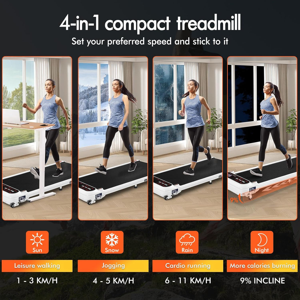BLACK LORD Loopband X7, walkpad, ondertekening, stille motor 3,0 pk, draagkracht 130 kg, bluetooth-tracking, 3 hellingsniveaus, antislipband