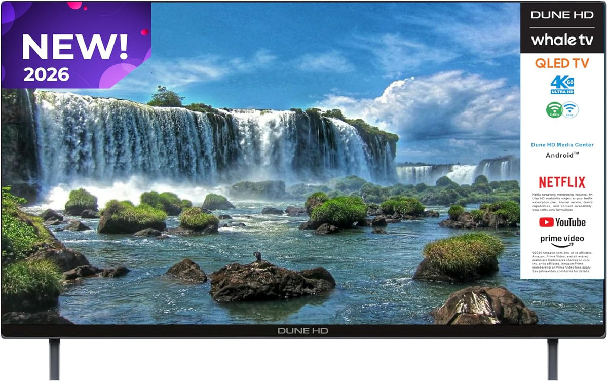 Dune HD Smart TV 55" (2026), QLED 4K UHD Quantum Dots, HDR10 HLG, Whale OS Android, 2+16, drievoudige tuner DVB-T/T2/S/S2/C + analoge tv, spraakassistent, AirPlay, Miracast (55, Inch)