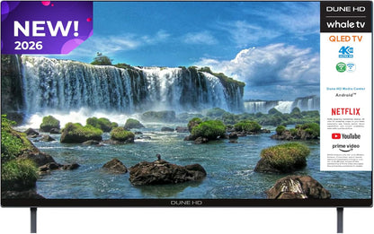 Dune HD Smart TV 55" (2026), QLED 4K UHD Quantum Dots, HDR10 HLG, Whale OS Android, 2+16, drievoudige tuner DVB-T/T2/S/S2/C + analoge tv, spraakassistent, AirPlay, Miracast (55, Inch)