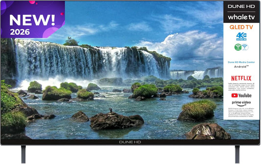 Dune HD Smart TV 55" (2026), QLED 4K UHD Quantum Dots, HDR10 HLG, Whale OS Android, 2+16, drievoudige tuner DVB-T/T2/S/S2/C + analoge tv, spraakassistent, AirPlay, Miracast (55, Inch)