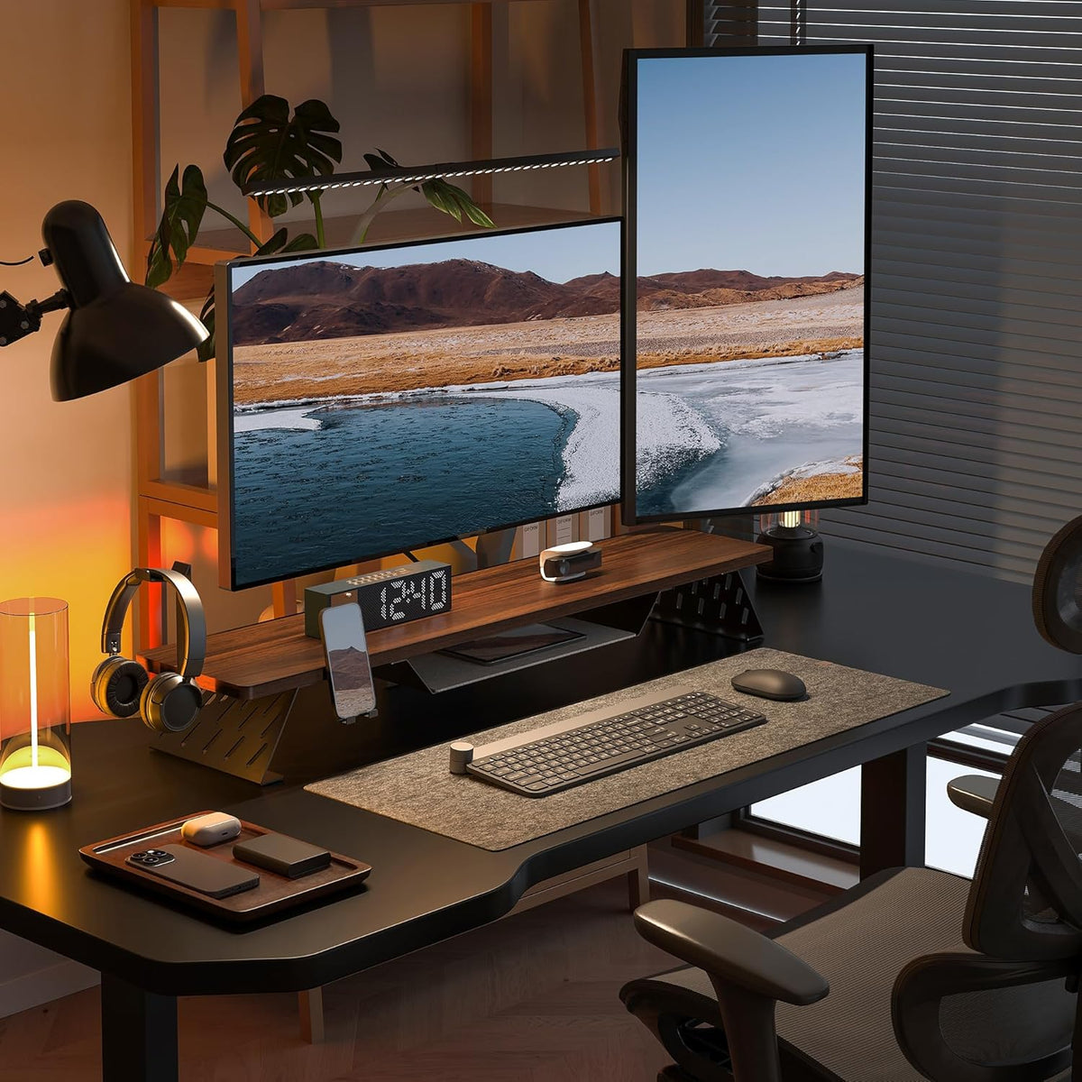 Fenge Monitor Stand Riser met Opslag Plank 108cm, Max Belasting 30KG (Bruin)