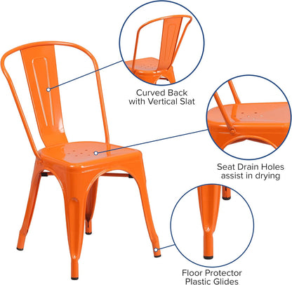 Flash Furniture Stapelbare stoel van metaal, voor binnen en buiten, kunststof, rubber, oranje, 4 stuks
