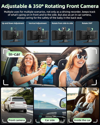 350° draaibaar: Carplay display, Android autodisplay met 4K dashcam, auto voor en achter, 10,26 inch touchscreen, draagbaar Driveplay-scherm, dual bluetooth, mirror Link, 64G TF-kaart