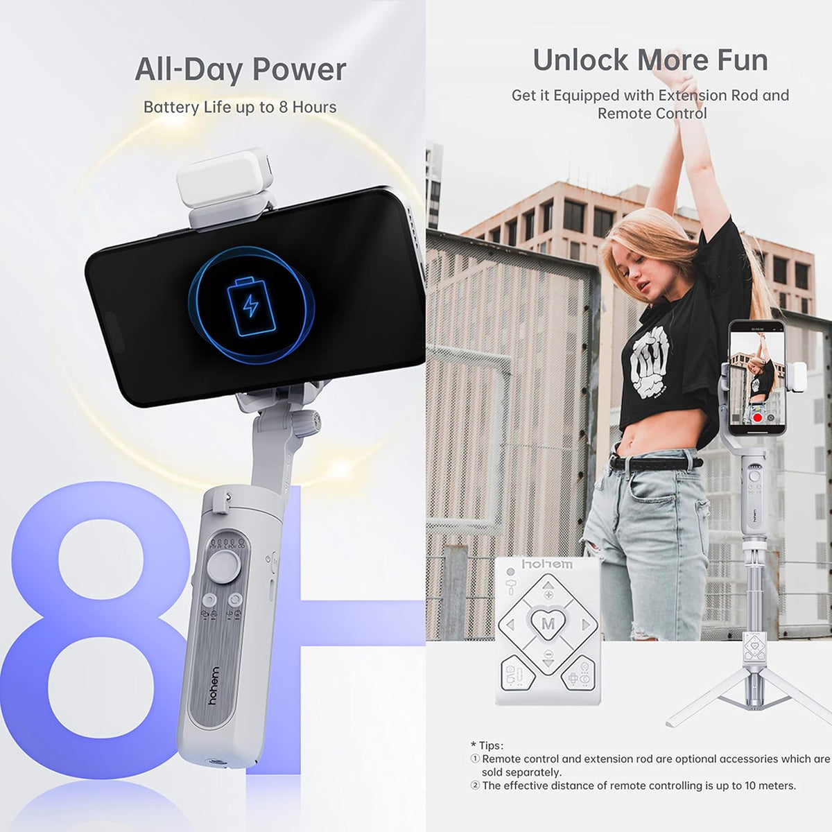 hohem iSteady XE Gimbal-stabilisator voor smartphone, 3-assige telefoonstabilisatoren met statief voor video-opname, 280 g laadvermogen vervanging voor iPhone 14 Pro/13/12/11 met vullicht