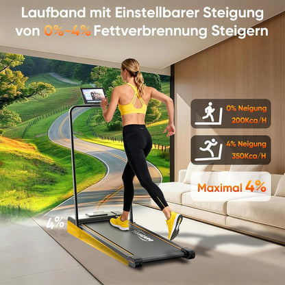 TISSCARE Treadmill for home and office, quiet walking path with improved tread 141.5 cm and 55.5 cm, 4% inclination function, 1-6 km/h, LED display, 130 kg load capacity, foldable treadmill with - QUORE